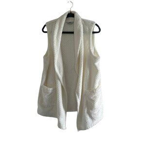 Croft & Barrow Size Medium White Fleece Pocket Open Front Vest